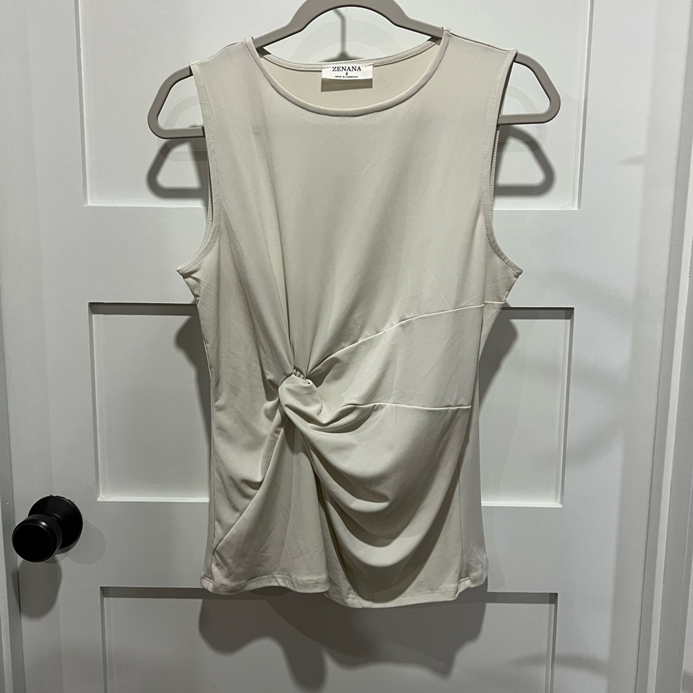 Zenana Outfitters Cream Tank with Tie Front
